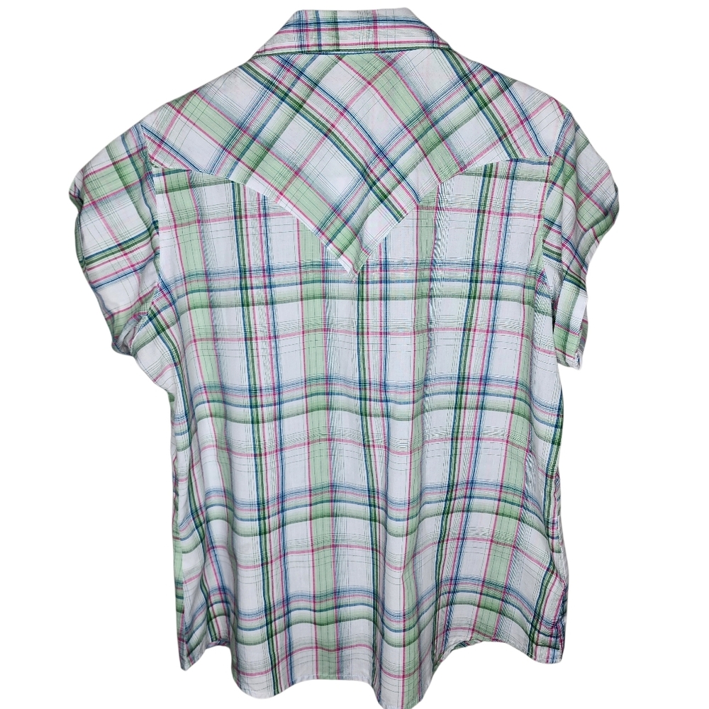 Wrangler Wrancher Western Plaid Pearl Snap Short Sleeve Shirt Size XL - Picture 5 of 5